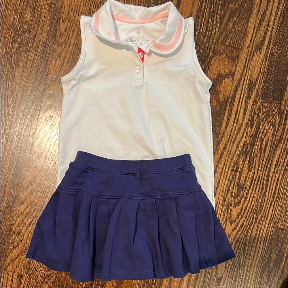 NWOT Classic Prep White Sleeveless Polo and Navy Skirt Set